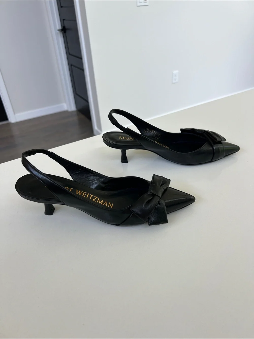 Stuart Weitzman sofia 50 slingback black leather pointed toe bow low heels 5